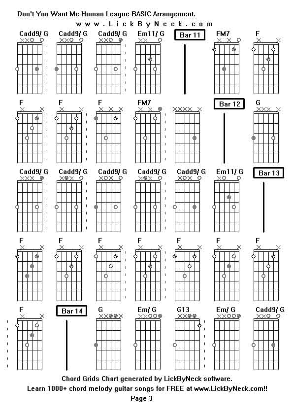 Chord Grids Chart of chord melody fingerstyle guitar song-Don't You Want Me-Human League-BASIC Arrangement,generated by LickByNeck software.